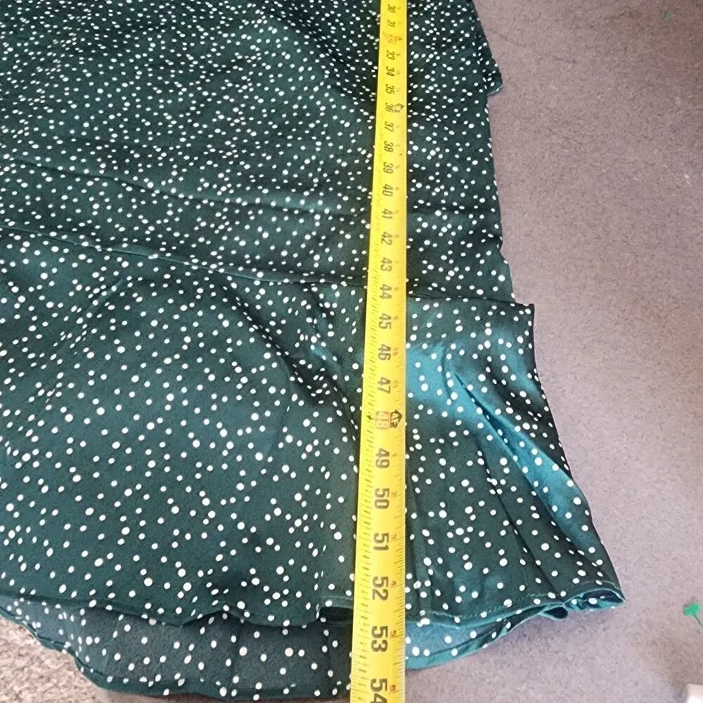Veiled Collection Emerald Polka Dot Satin Wrap Maxi Dress Ruffle Modest Size XS